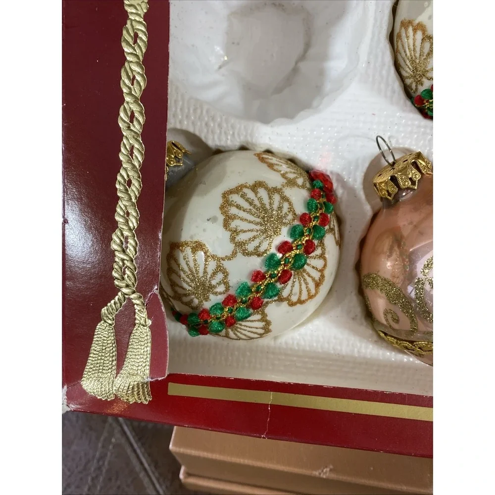 Vintage Victoria Collection Glass‎ Christmas Ornaments - Set of 3 - HEAVY WEAR